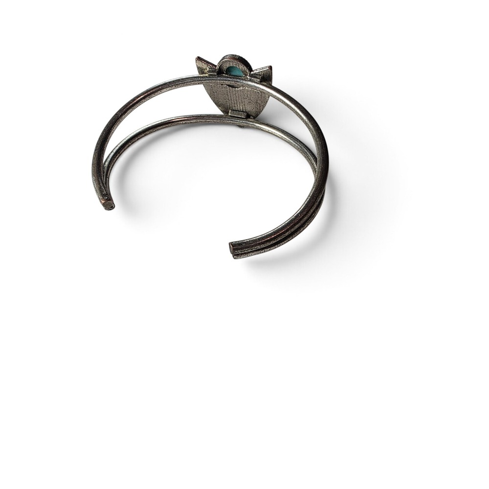 Vintage Boho Southwestern Turquoise Shield Cuff Bracelet Silver Tone Statement - Picture 5 of 6